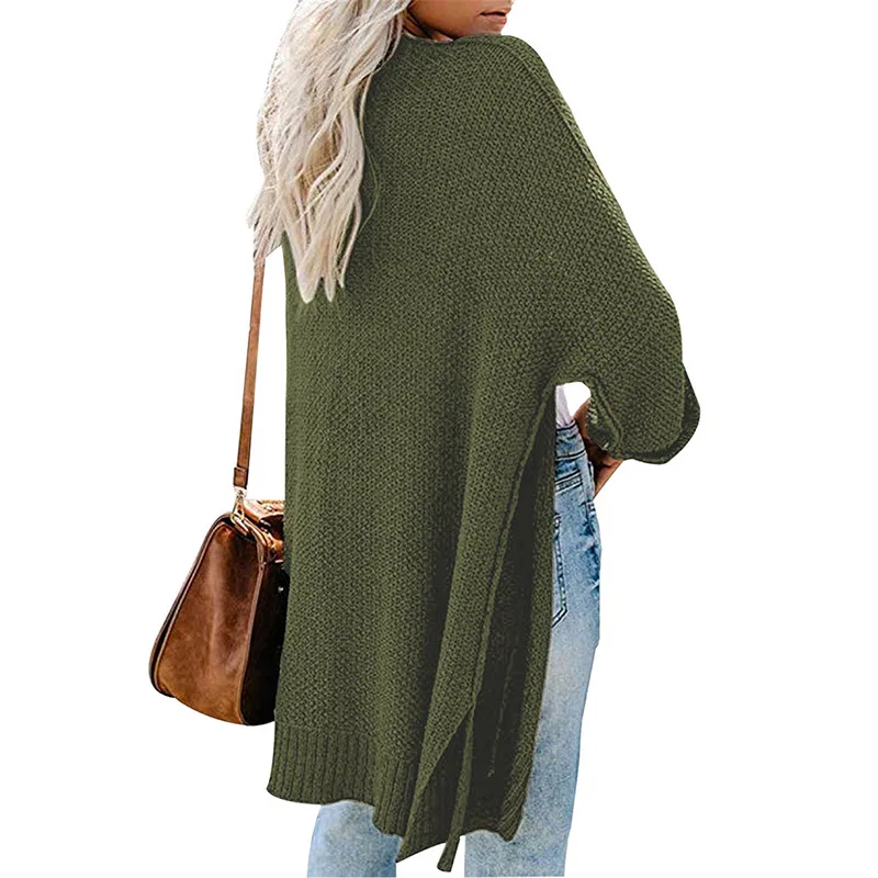 Long Cardigan Sweaters Tops Women 2020 New Autumn Knit Loose Casual Solid Color V-neck Lantern Sleeves bat Sleeves Jacket