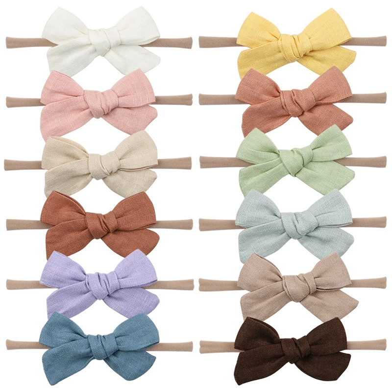 

12Pcs/Lot Baby Bows Nylon Headband for Girls Elastic Hairbands Solid Color Cotton Soft Children Headbands Cute Hair Accessories