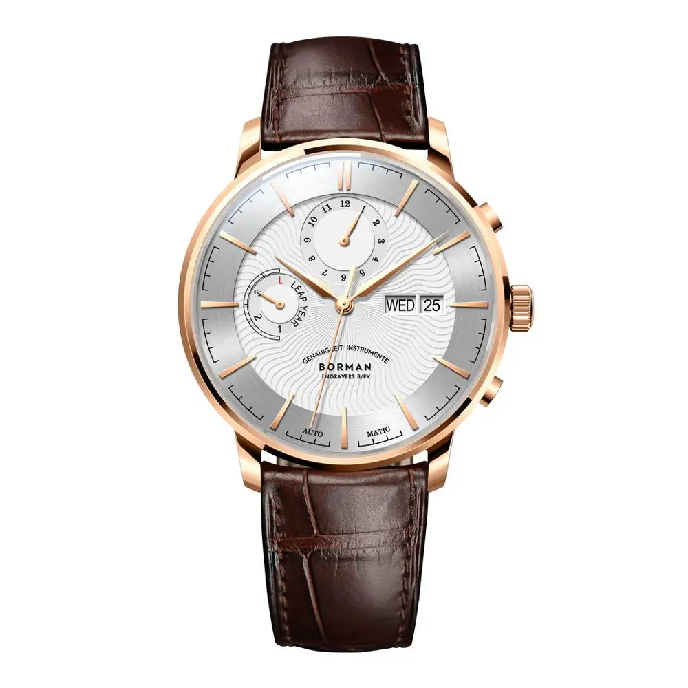 

BORMAN Automatic Watch For Men Luxury Brand Mens Watches Self Wind Mechanical Wristwatch Sapphire Leather Strap Business Clock