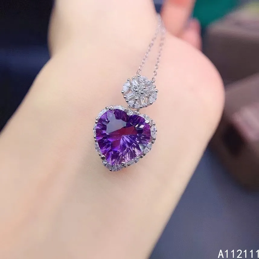 

Boutique Jewelry 925 Sterling Silver Inlay With Natural Gem Female Popular Exquisite Heart Amethyst Pendant Necklace Support Det