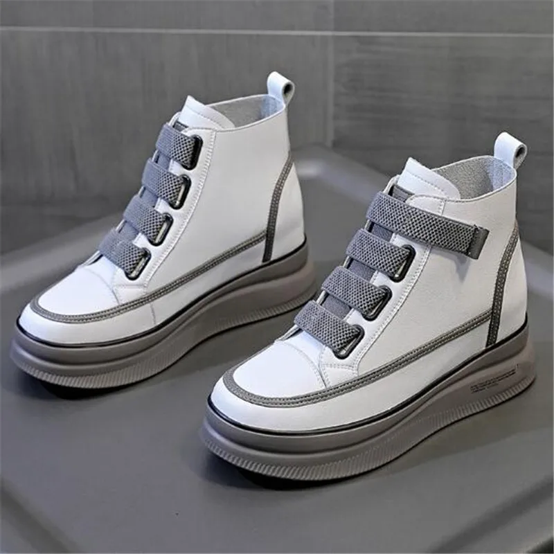 2024 New Autumn Winter Genuine Leather Shoes Platform Increased Within Heighten Shoes Wedges Comfort Casual Sneakers Women Shoes