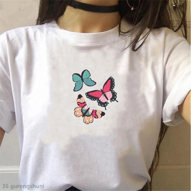 

New Summer Style Women T Shirt Butterfly Print Aesthetic T Shirt Femme Harajuku Kawaii Tshirt Tumblr Tops Graphic Tees Women