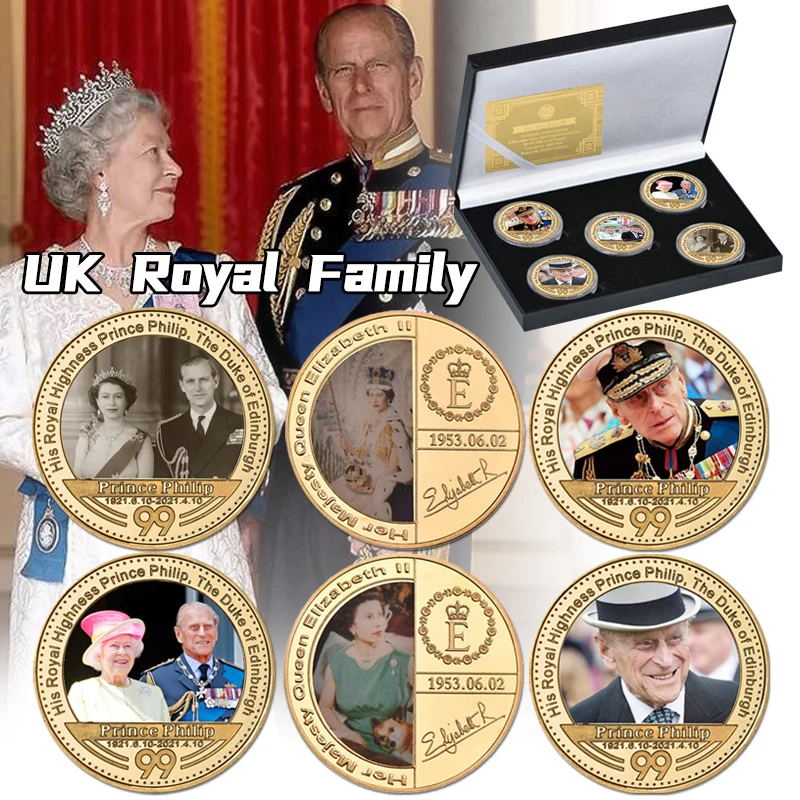 Her Majesty The Queen Elizabeth II Gold Plated Commemorative Coins Prince Philip Collectible Challenge Coin Souvenir Gift