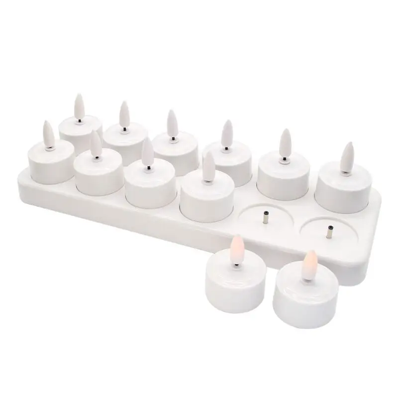 Pack of 12 Rechargeable 3D wick Flickering Tea Light Led Candle lamp Waxless Xmas/Wedding/Church/Bar/Home party decoration-Amber