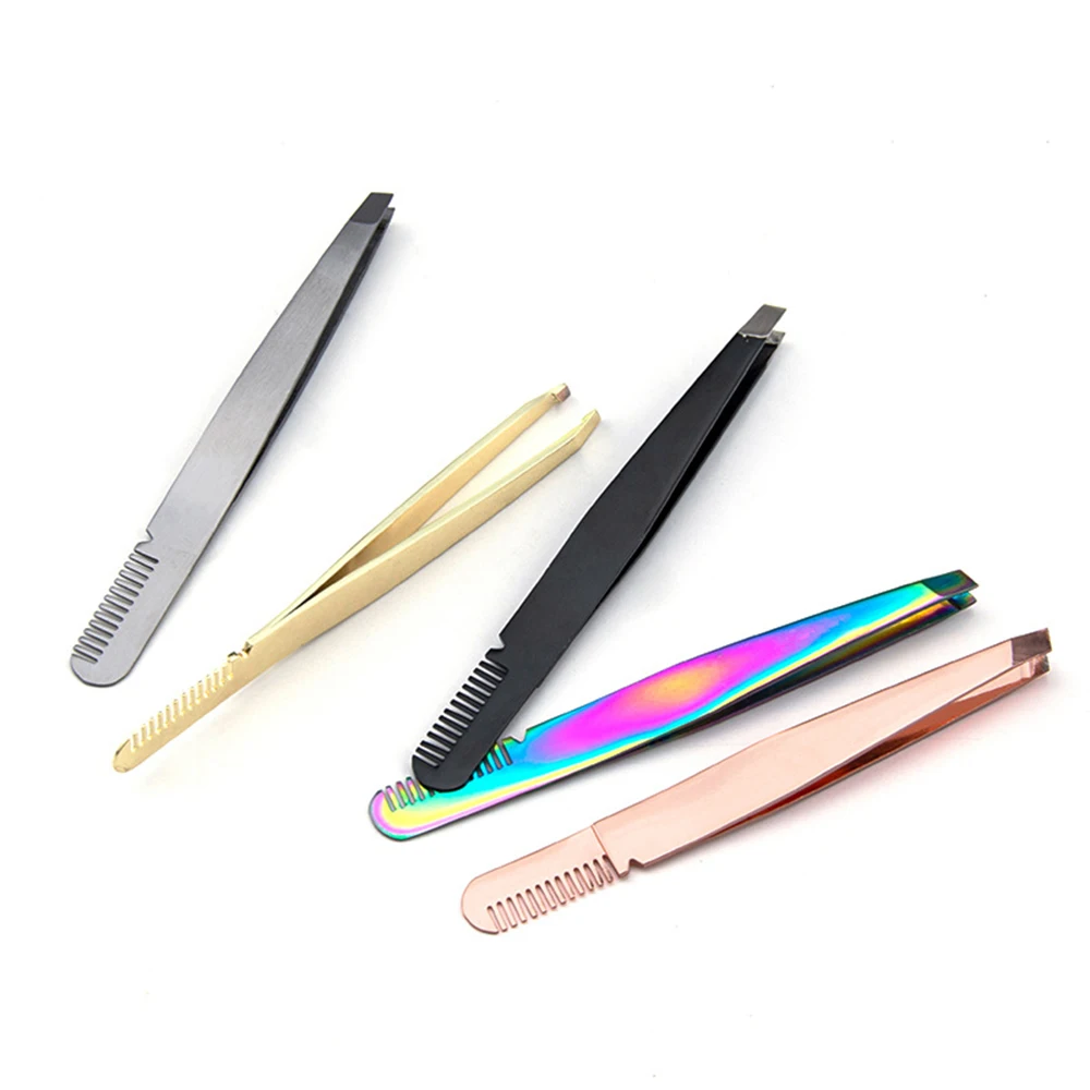 1PC Eyelashes Tweezers Anti-static Eyelash Extension Tweezer with Brush Eyebrow Stainless Steel Beauty Makeup Custom Your Logo