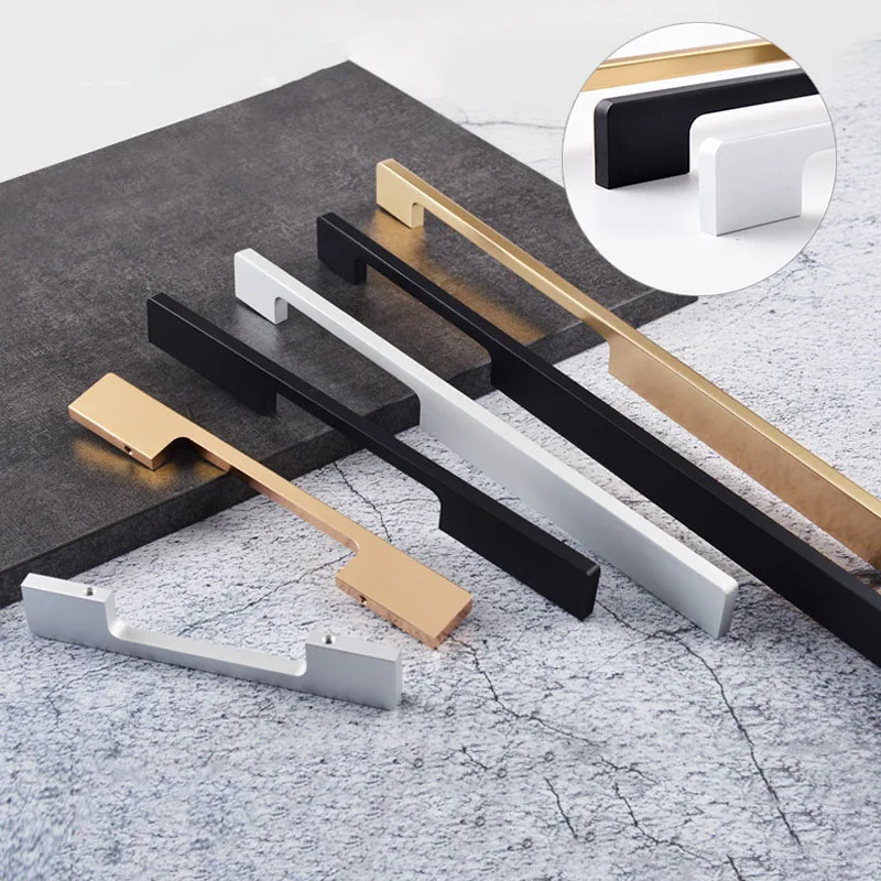 

Long 12-1200mm Wardrobe Handle Gold/Black/Silver Aluminum Furniture Door Pull Dresser Closet Knob