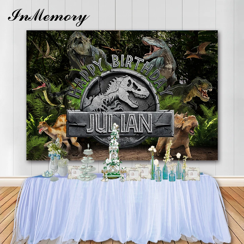 InMemory Jurassic World Background Photography Studio for Birthday Boy Customize Photo Backdrops Dinosaur Party Decorations