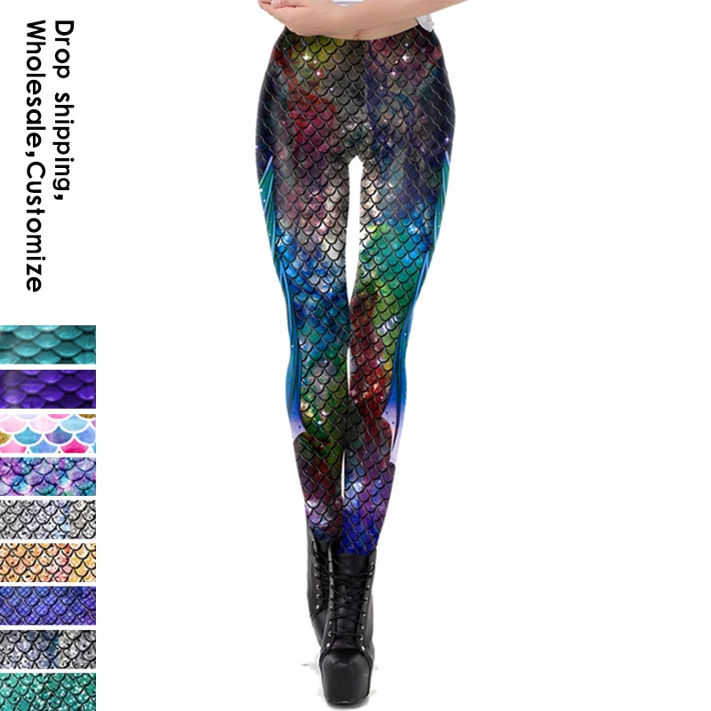 NADANBAO Galaxy Mermaid legginsy damskie trening Fitness Legging kolorowe wagi rybne drukowane leginsy