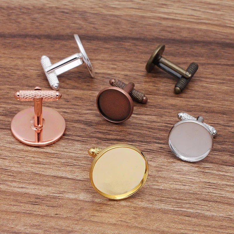 200pcs Color Screw Thread Copper Cufflink with 12 14 16 18 20mm Round Bezel Base Men's Cuff Links Cabochon Cameo Base Blanks DIY