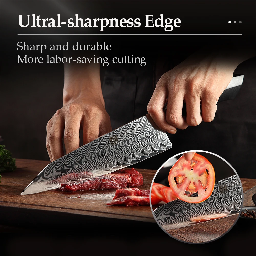 XINZUO 3PCS Knife Sets Damascus Steel VG10 Core Blade Razor Sharp Kitchen Santoku Knives G10 Handle Meat Slicer Cutting Knife