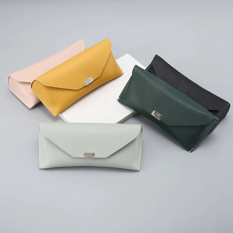 New Style Sunglasses Glasses Case Square Buckle Leather Case Lychee Pattern Soft Bag Fashion Portable PU Glasses Case Men  Women