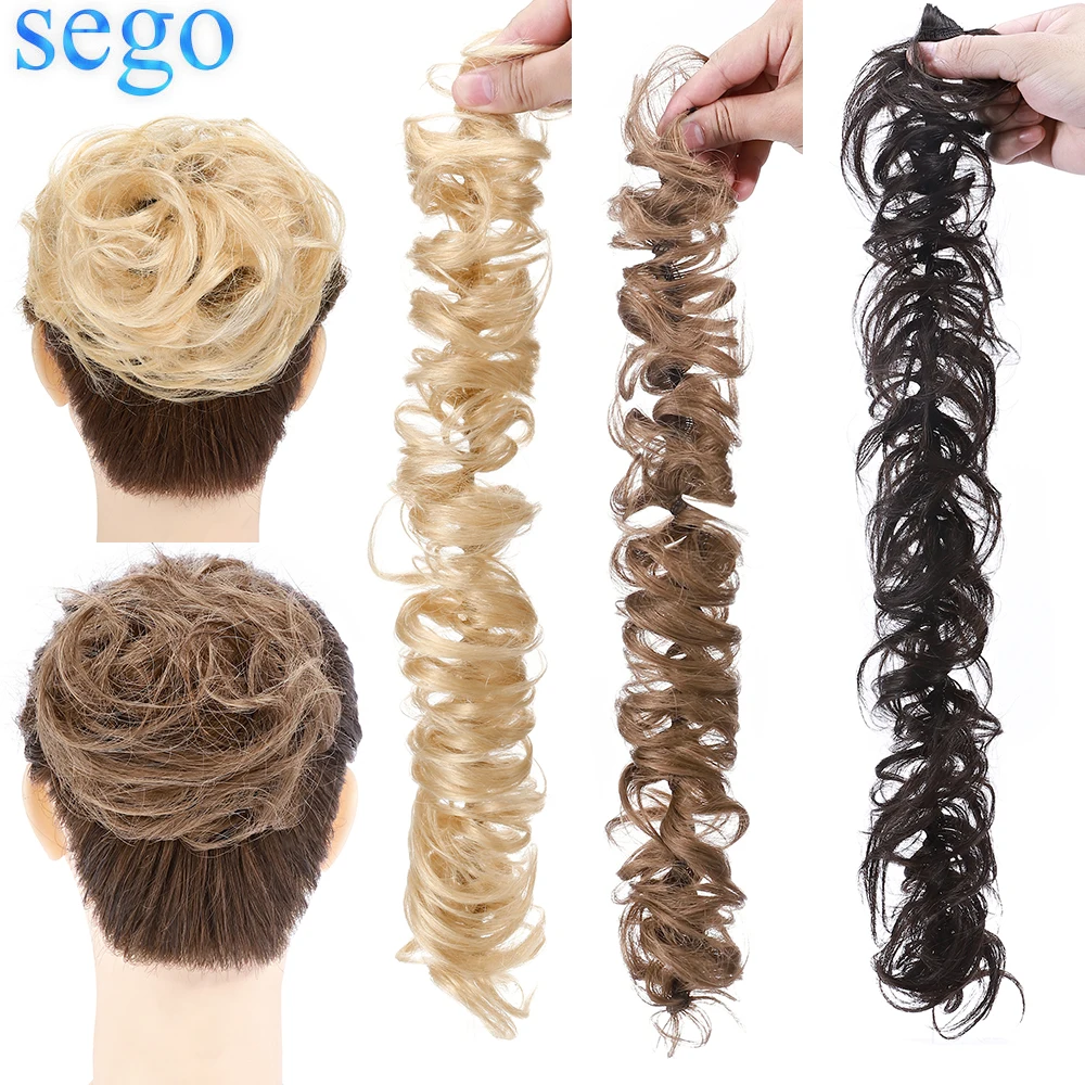 SEGO 32g Remy Real Human Hair Chignon Messy Scrunchie Elastic Band Hair Bun Straight Updo Hairpiece Ponytails