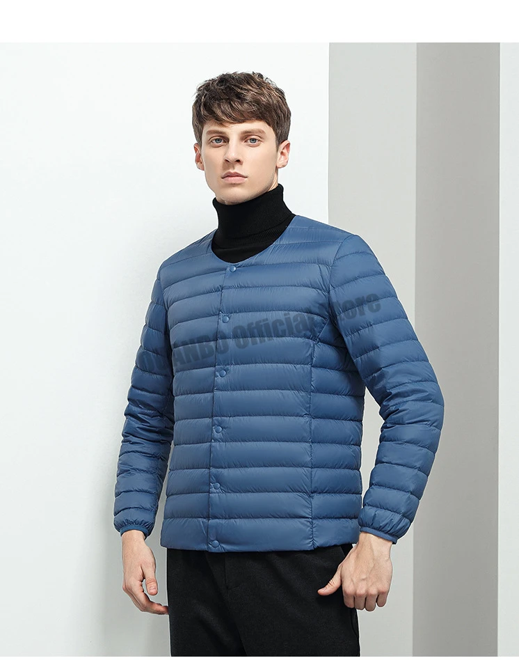 Men's Liner Duck Down Jacket O-neck Variable V-neck 2023 New Men Winter Keep Warm Collarless Ultralight Quilted Puffer Coat
