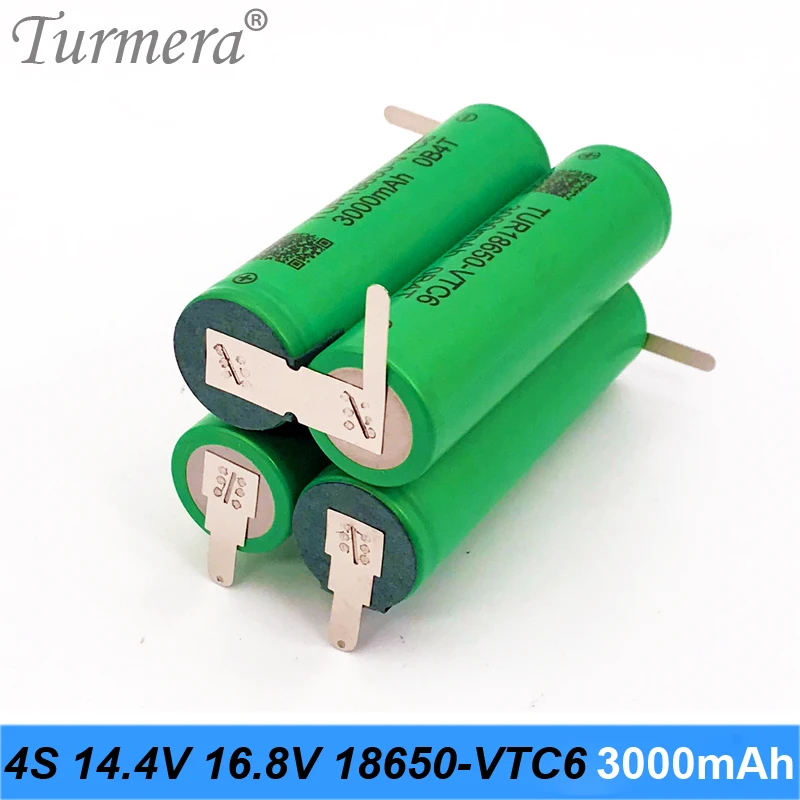 Turmera 4S 16.8V 14.4V 18650 VTC6 3000mAh 6000mAh Lithium Battery 30A Soldering Strip for Screwdriver Batteries Shura Customize