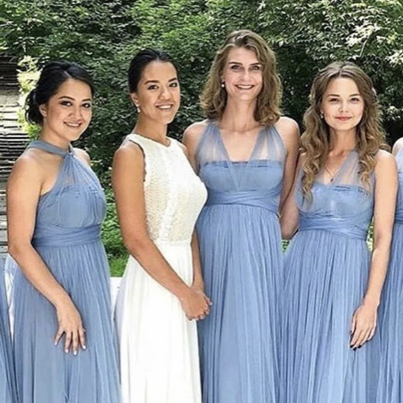 Vestido feminino formal, sem mangas, longo, para casamento, damas de honra, ilusão, cauda longa, festa à noite, novo, 2021