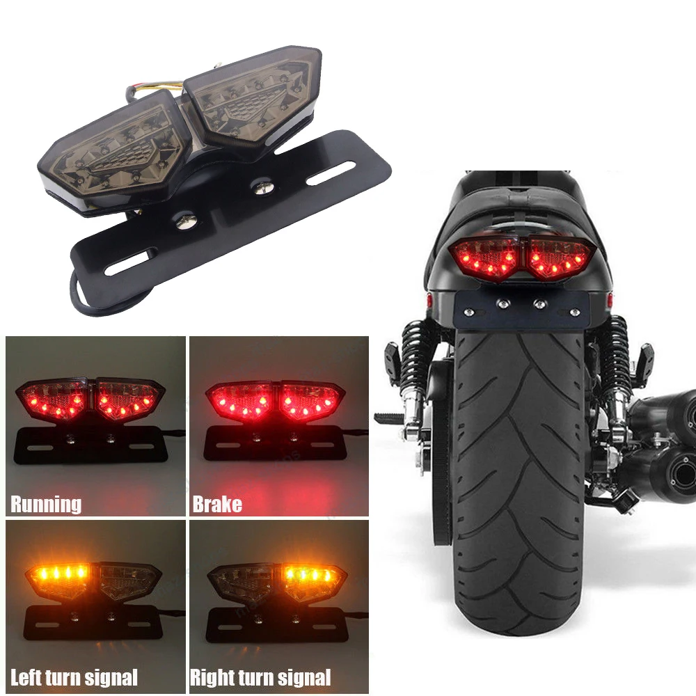 1Pc Multifunction Motorcycle Bike LED Stop Brake License Plate Rear Tail Light Smoke Len Universal LED Brake Tail Light