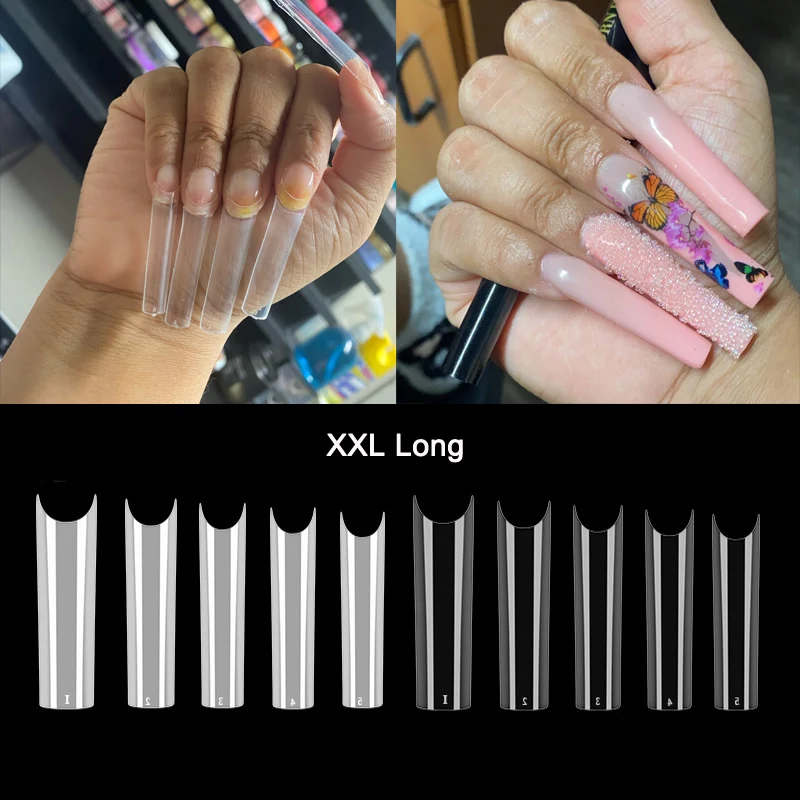 500 Pcs/Bag XXL C Curve Straight Length Nail Tips Extra Nature Transparent Long Salon False Nail Tip Half Cover Artificial Nails