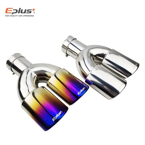 Eplus 자동차 스타일링 머플러 배기 테일 목구멍 파이프 팁 범용 스테인레스 스틸 멀티 사이즈 듀얼 콘센트 자동 머플러 51mm 63mm