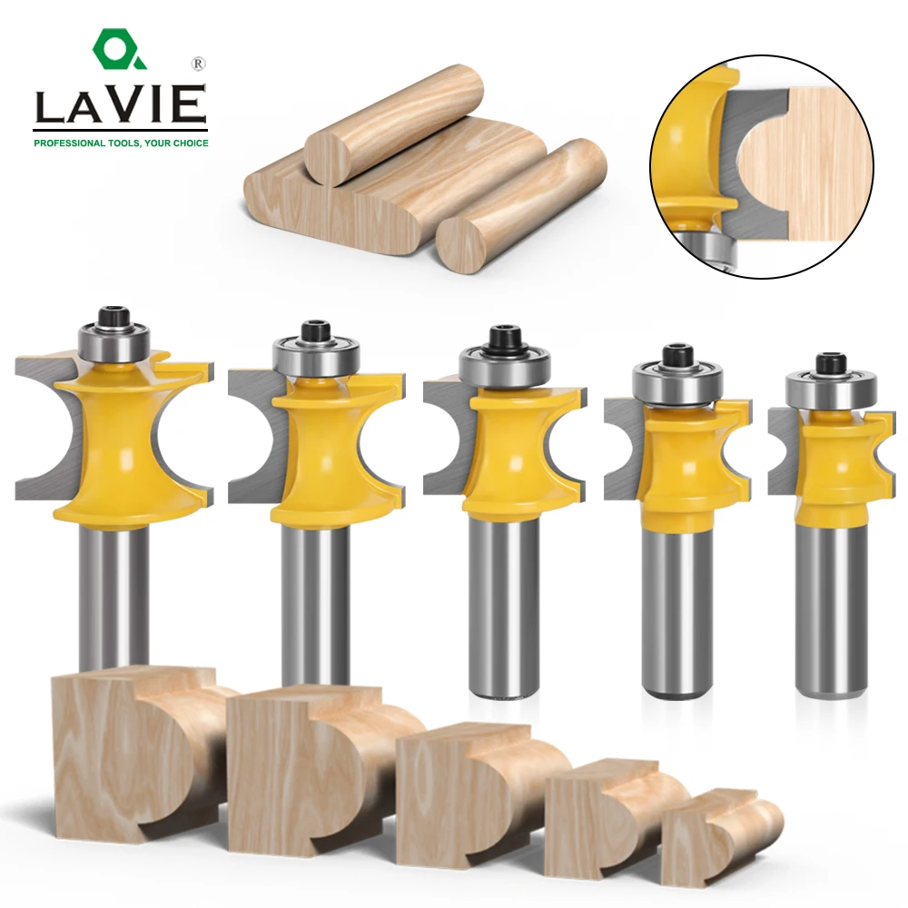 LAVIE 1 PC 12mm 1/2 Shank Bullnose Half Round Bit Endmill Router Bits Wood 2 Flute Bearing Woodworking Tool Milling Cutter 03008