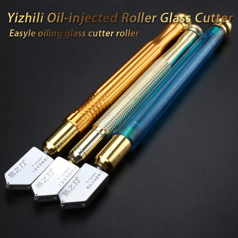 Roller Type Glass Cutter Diamond Cutter Head Hteel Hlade Cutting Tool Oil Supply Anti-Skid Metal Handle For Manual Tool Cutting