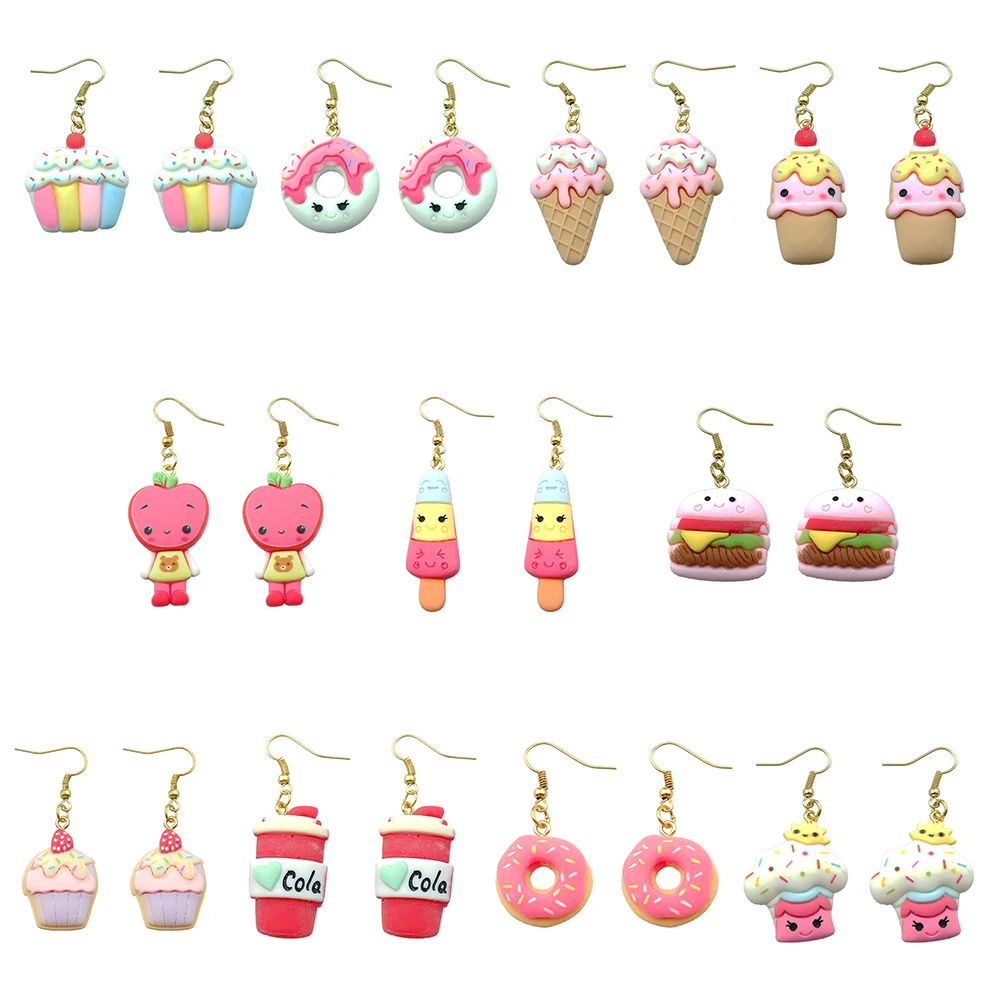 Cake Donuts Earring For Women Resin  Ice Cream  Drop Earrings Children Handmade Jewelry DIY Gifts