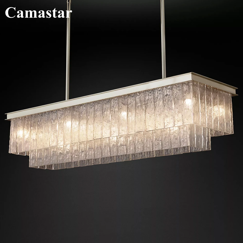 Glace Rectangular Chandelier Double-tier Glass Pendant Chandelier Lighting Home Decor Linear Hanging Lamp Lustre for Dining Room