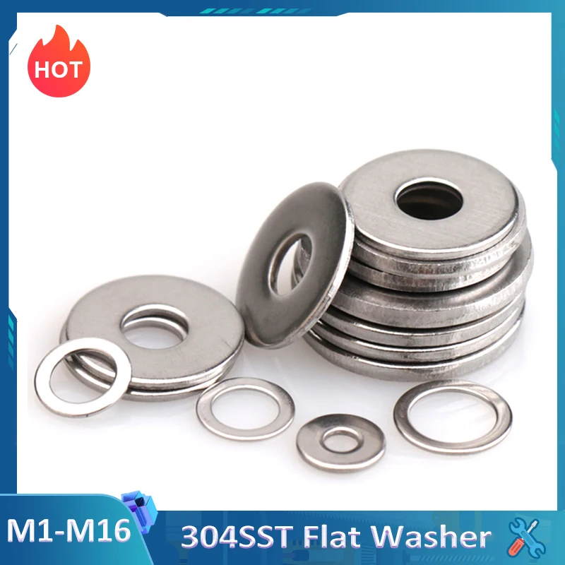 M1.6 M2 M2.5 M3 M4 M5 M6 M8-M14 304 Stainless Steel Flat Washer Plain Gasket A2 Spacer for Screw Bolt Flat Metal M3 Washer