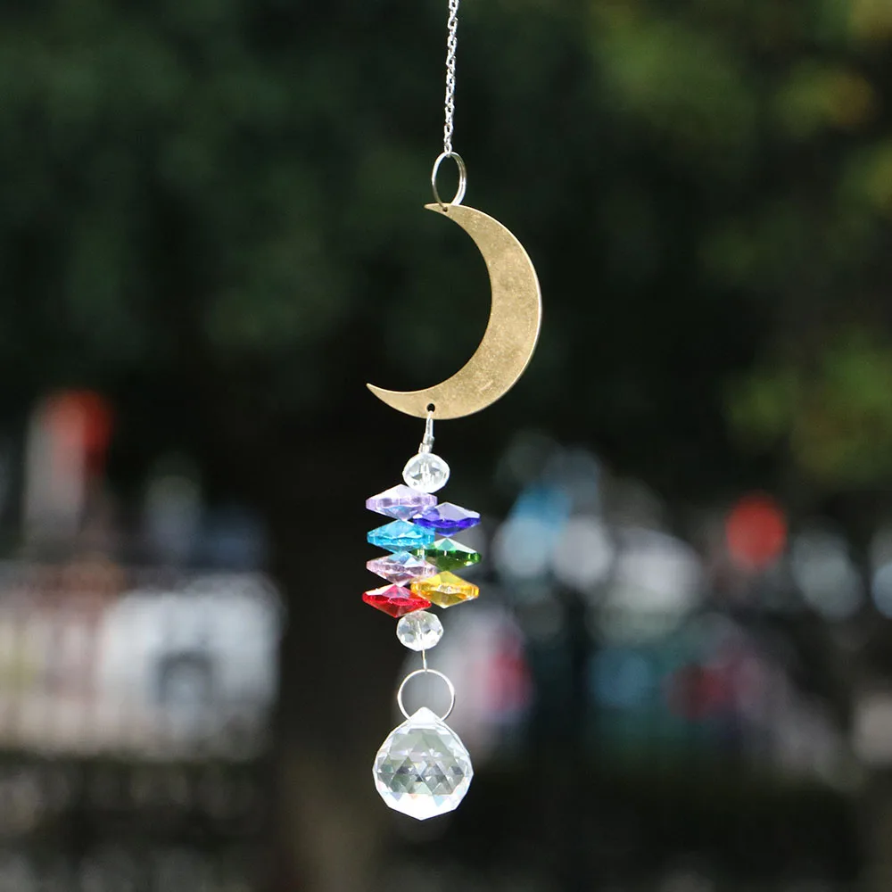 1PCS Moon Suncatcher Crystal Ball Prism Window Ornament Hanging Crystals Prisms Rainbow Maker Car Home Garden Decoration