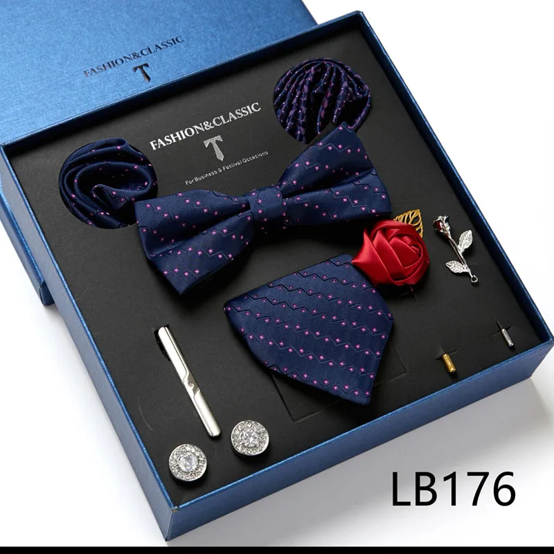 Hochwertige Geschenkbox für Feiertage, 7,5 cm, blaues Blumenmuster, Einstecktuch, Manschettenknöpfe, Krawattenclip, Krawatte für Herren, Geburtstagsgeschenk – Detail 14