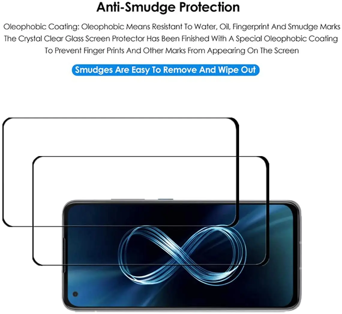 2 حزمة المضادة للخدش 9H الزجاج المقسى التغطية الكاملة فيلم حماية درع واقي للشاشة ل Asus Zenfone 8 ZS590KS