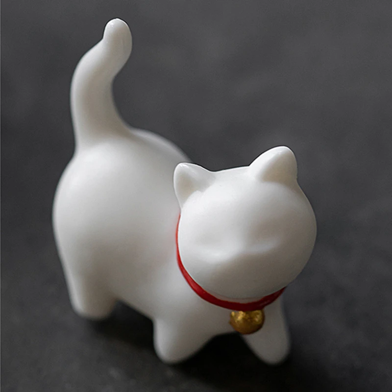 porcelain cat small size house warming gift china tea pet mascot home table decoration tea play on sales Chinese