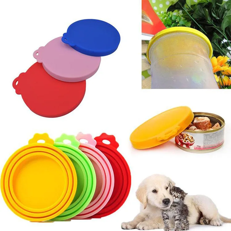 100pcs 6 Colors Silicone Pet Food Sealed Cans Lids Sealed Food Can Cover Storage Lids Universal Size Fit 3 Standard Size W0056