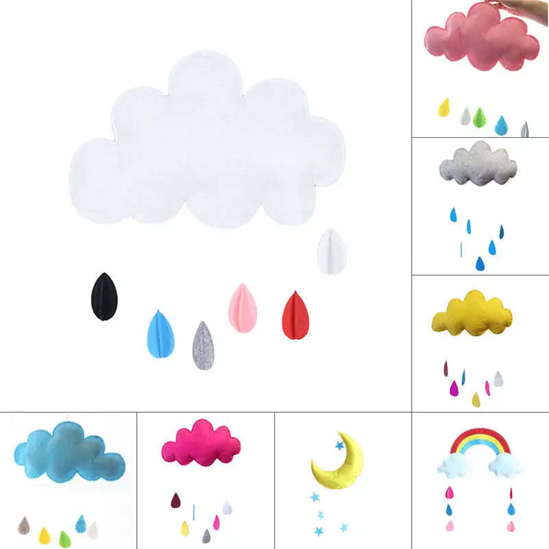 Pegatinas manuales de Luna, Nube de arco iris con estrellas de gota de lluvia para habitación de niños y bebés, calcomanía de pared para guardería,