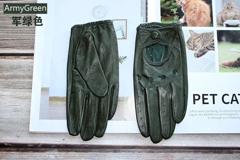 Women's Summer Full Finger Leather Gloves Breathable Single-Layer Sheepskin Fashionable Short Motorcycle Riding Gloves