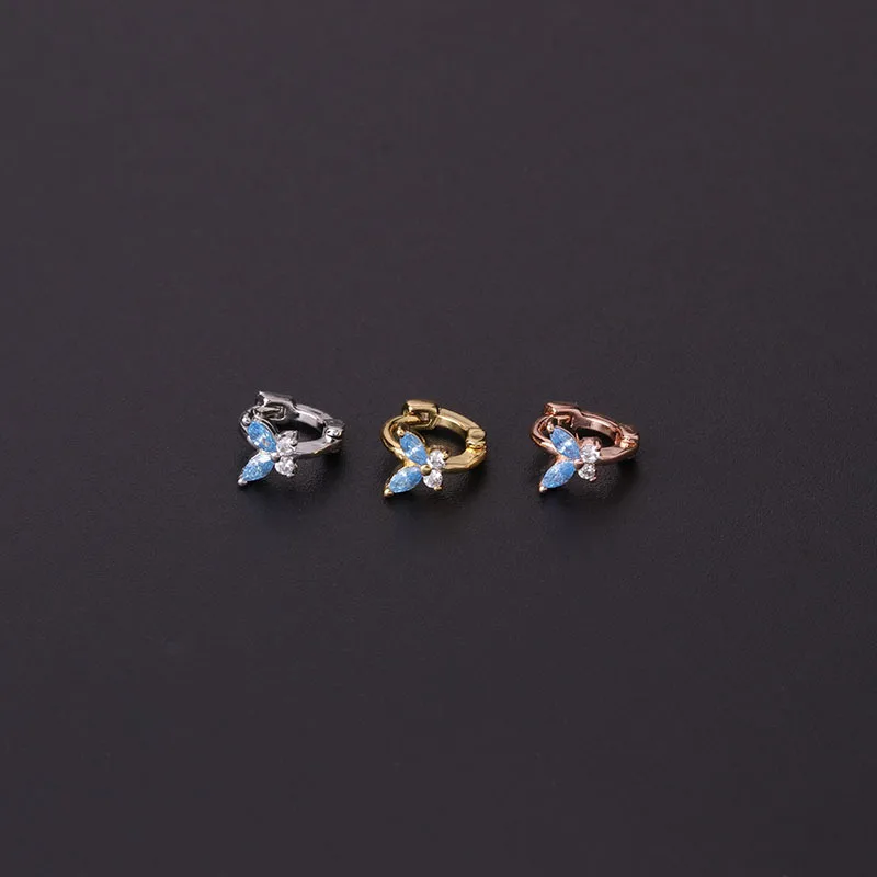 1Pcs Simple Mini Butterfly Hoop Earrings Fashion Pink Blue White CZ Cartilage Earring Cute Small Ear Bone Nail Piercing Jewelry