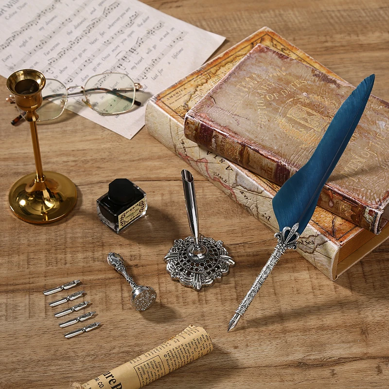 Wedding Feather Pens Calligraphy Feather Pen Gift Set Promotional Steel Pen Set