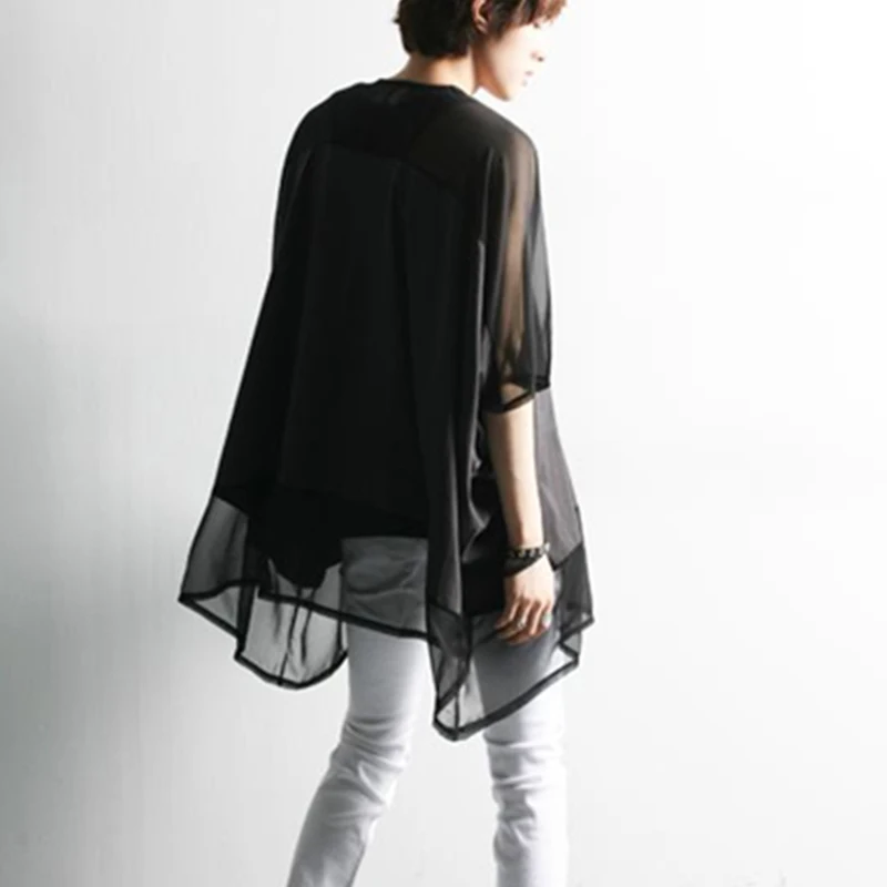 Cool Summer Bat Shirt Korean version of the same style men's casual wear perspective gauze stage performance clothing