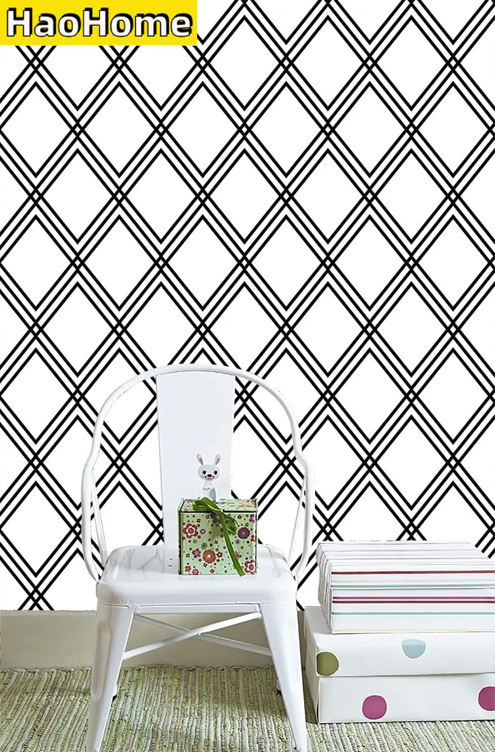 Black and White Rhombus Self Adhesive Wallpaper Removable Hexagon Peel and Stick Contact Paper PVC Waterproof Wallcoverings