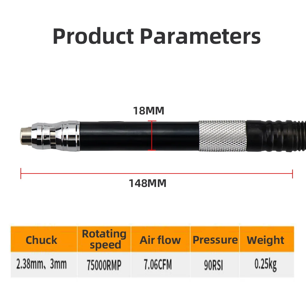 180H Three-bearing Wind Grinding Pen 75000RPM High Speed Pneumatic Carving Grinding Machine Straight Grinder