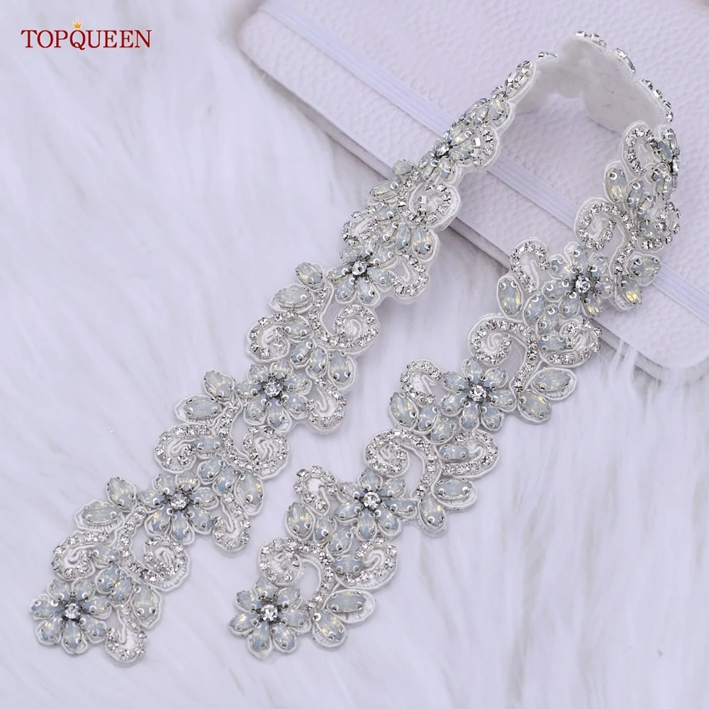 TOPQUEEN S500 Wedding Dress Belt Retro Style Protein Diamond Bridal Accessories Women'S Party Girdles Rhinestones Appliques