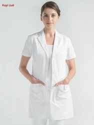 Macacão de médico, casaco branco de manga curta para homens e mulheres, roupa hospitalar de estilo curto, clínica e médico