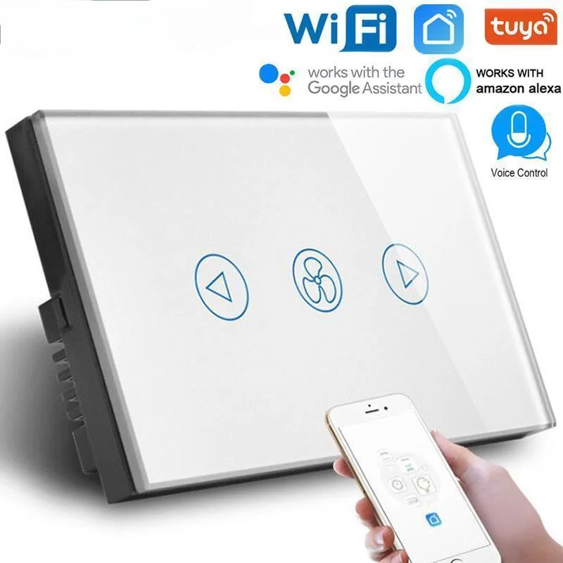 

Выключатель вентилятора Wi-Fi, стандарт Австралии и США, 600 Вт, 110 ~ 240 В переменного тока, белая панель из закаленного стекла, работает с alexa,google assistant