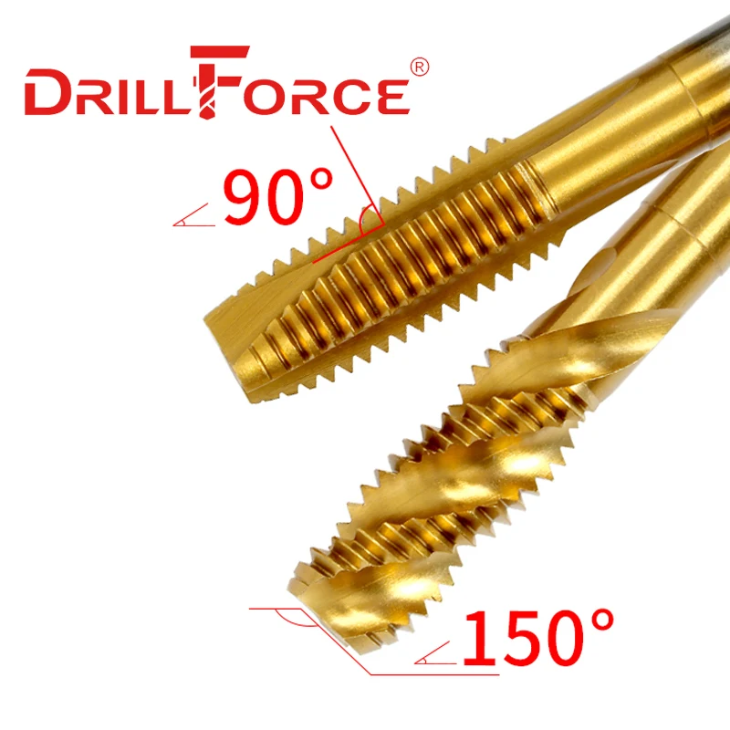 Drillforce Cobalt Screw Thread Tap Drill Bits Spiral Pointed Flute Metric M2-M30 Titanium Coated Machine Tap For Stainless Steel