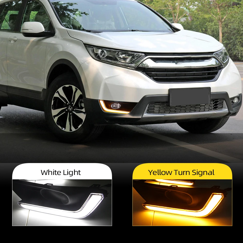 

CSCSNL 2Pcs For Honda CR-V CRV 2017 2018 2019 Turn Signal Waterproof Car DRL 12V LED Daytime Running Light Fog lamp