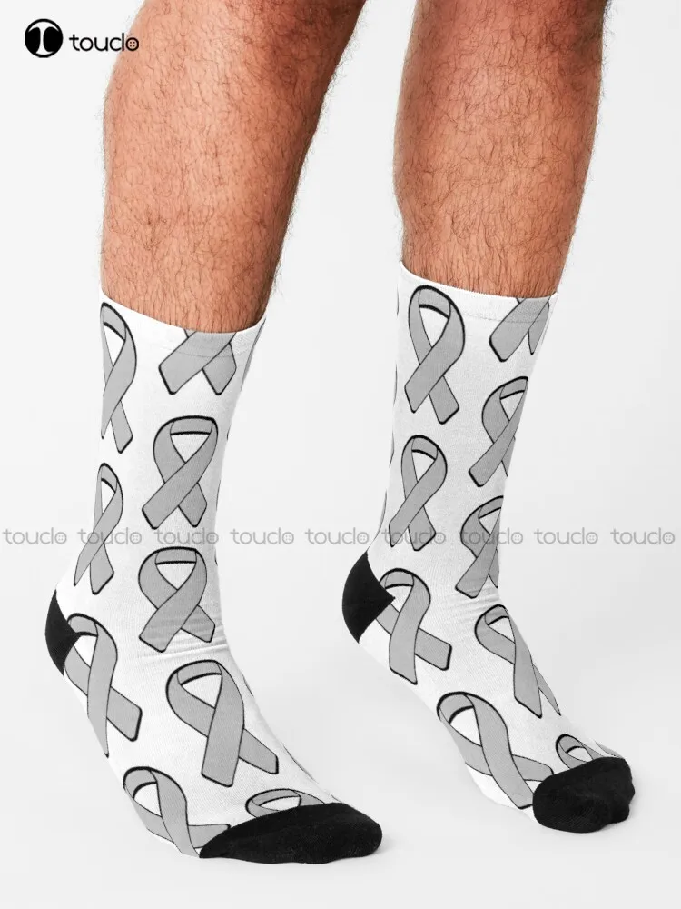 Brain Cancer Awareness Ribbon 2 Socks Cartoon Socks Personalized Custom Unisex Adult Teen Youth Socks 360° Digital Print