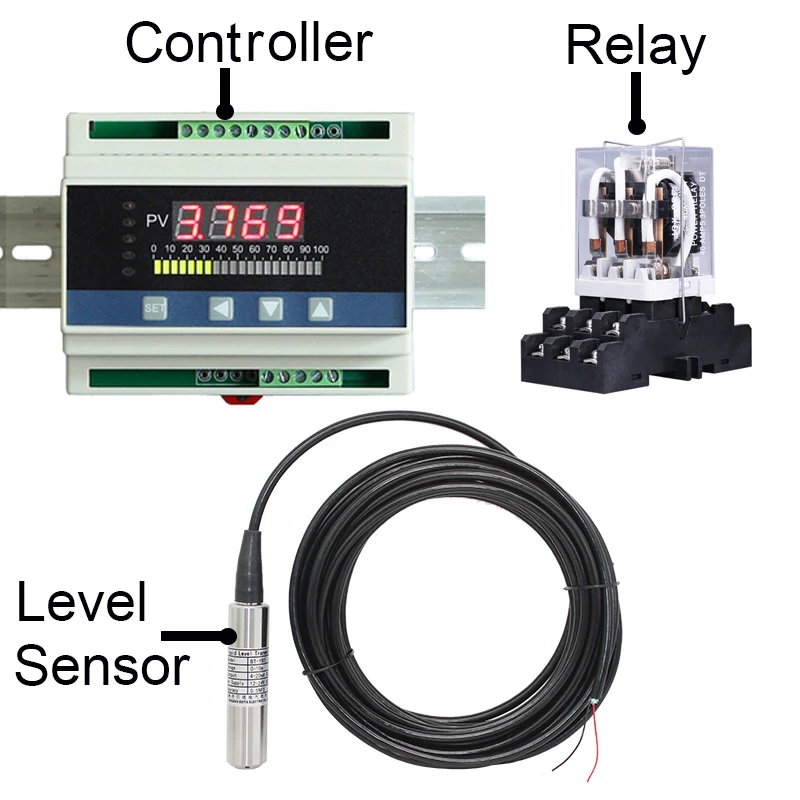 0-1m 0-2m 0-3m 0-4m 0-5m Programable liquid level controller with liquid level sensor Din type water level control device