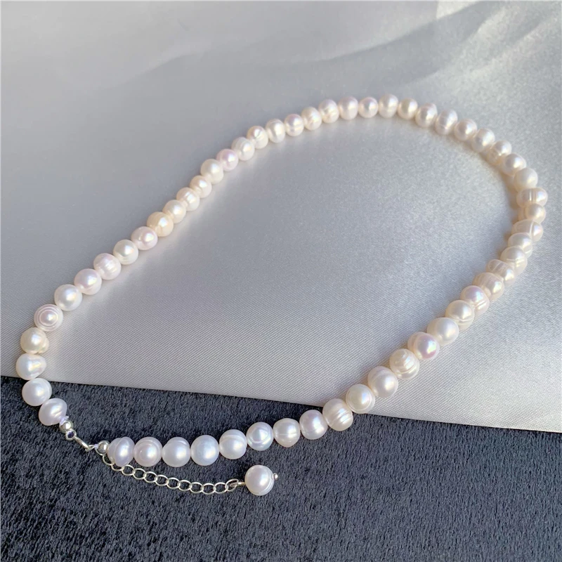 Genuine Silver Pearl Necklace 6-7mm Natural Freshwater Pearl Choker Necklace For Women Jewelry 2021 Trend Gifts