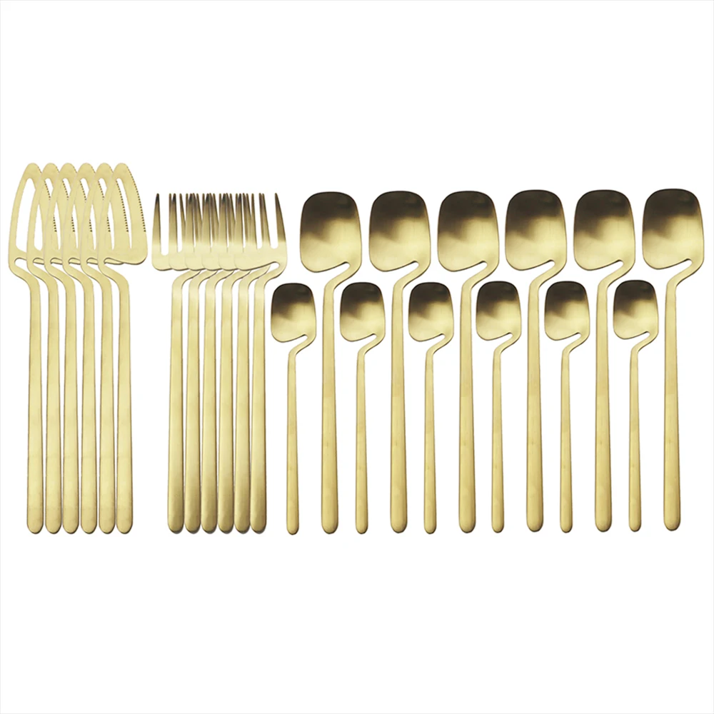 

24Pcs Matte Gold Dinnerware Cutlery Set 18/10 Stainless Steel Tableware Party Fork Tea Spoon Knife Silverware Kitchen Flatware