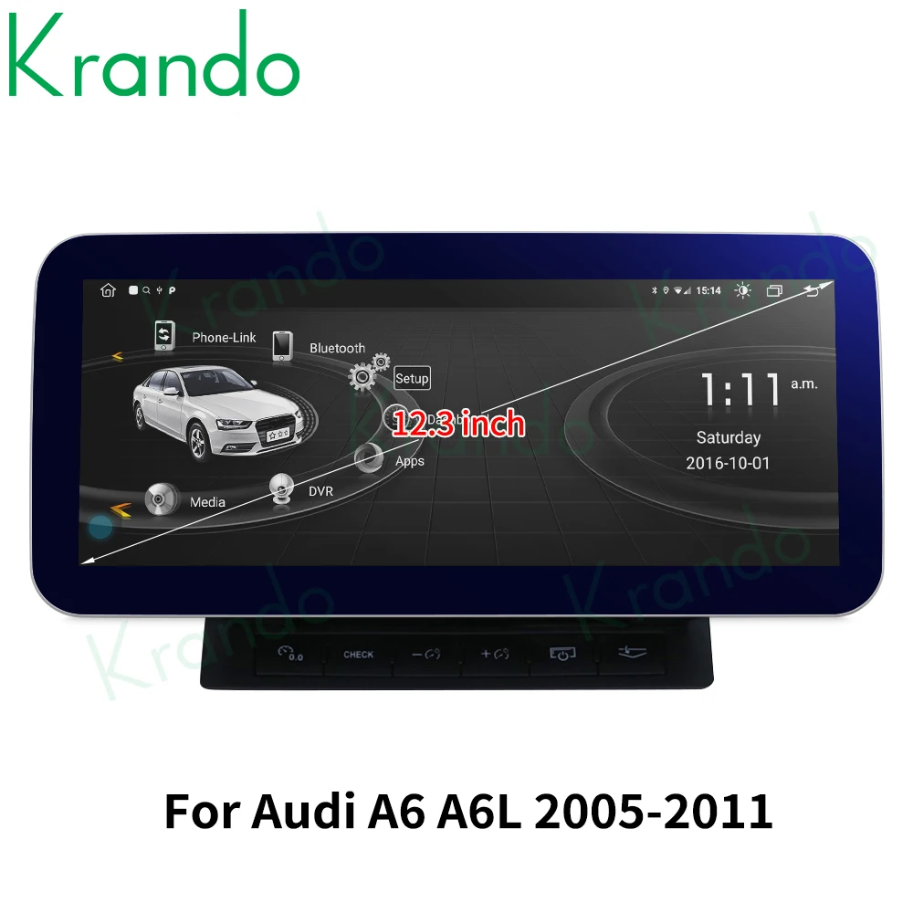 

Krando 12,3-дюймовый автомобильный мультимедийный плеер Android 13.0 для Audi A6 A6L 2005-2011 авторадио беспроводной Carplay Navi GPS IPS экран