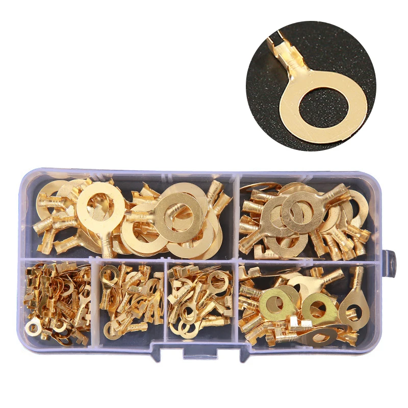 150 Buah M3/M4/M5/M6/M8/M10 Cincin Lugs Mata Tembaga Crimp Terminal Konektor Kabel Lug Tembaga Tab Kabel Hidung Kombinasi Set Diy